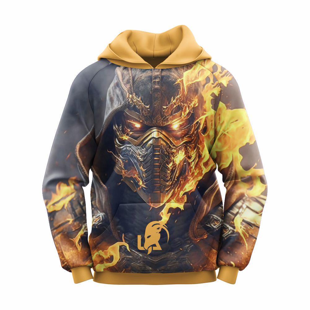 Unisex Vintage Fire Polyester Fleece Hoodie - 1 Pc Mustard